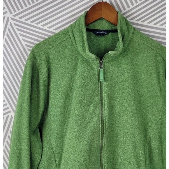 Lands End Fleece Jacket Plus Size 2X Full Zip Pockets Coat Mid Weight Green - Picture 2 of 8